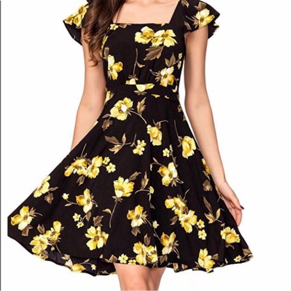 Floral Black and Yellow Dress